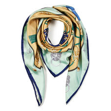 Lion & Key Silk Scarf in Gold & Peppermint