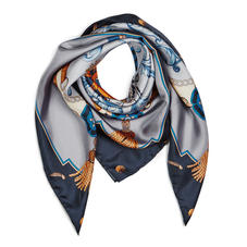 Aspinal Signature Shield Silk Scarf in Silvery Grey & Navy