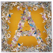 Ombre 'A' Floral Silk Scarf in Dark Mustard