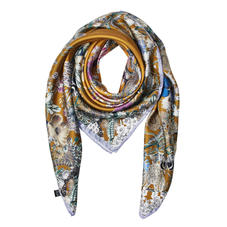 Ombre 'A' Floral Silk Scarf in Dark Mustard