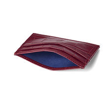 Slim Credit Card Case in Deep Shine Bordeaux Croc & Navy Suede