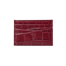 Slim Credit Card Case in Deep Shine Bordeaux Croc & Navy Suede