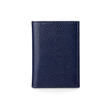 Double Fold Credit Card Case in Midnight Blue Lizard