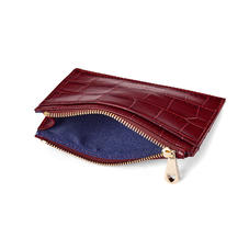 Double Sided Zipped Card & Coin Holder in Deep Shine Bordeaux Croc