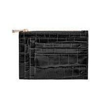 Double Sided Zipped Card & Coin Holder in Deep Shine Black Croc