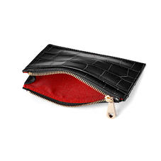 Double Sided Zipped Card & Coin Holder in Deep Shine Black Croc