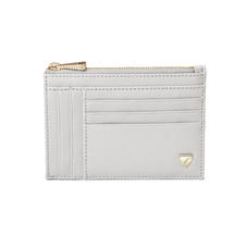 Double Sided Zipped Card & Coin Holder in Light Grey Saffiano