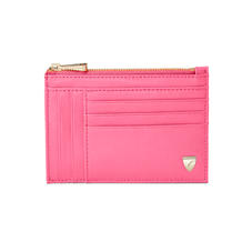 Double Sided Zipped Card & Coin Holder in Bright Pink Saffiano
