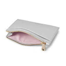 Double Sided Zipped Card & Coin Holder in Light Grey Saffiano