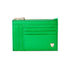 Double Sided Zipped Card & Coin Holder in Bright Green Saffiano