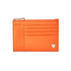 Double Sided Zipped Card & Coin Holder in Bright Orange Saffiano