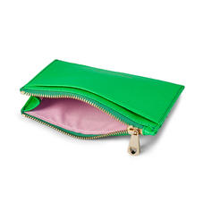 Double Sided Zipped Card & Coin Holder in Bright Green Saffiano