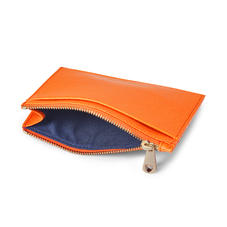 Double Sided Zipped Card & Coin Holder in Bright Orange Saffiano