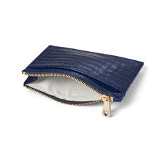 Double Sided Zipped Card & Coin Holder in Deep Shine Midnight Blue Small Croc