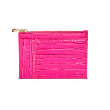 Double Sided Zipped Card & Coin Holder in Deep Shine Penelope Pink Small Croc