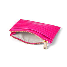 Double Sided Zipped Card & Coin Holder in Deep Shine Penelope Pink Small Croc