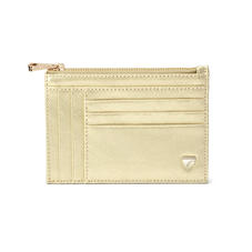 Double Sided Zipped Card & Coin Holder in Gold Saffiano