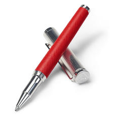 Sterling Silver & Leather Rollerball Pen in Scarlet Saffiano