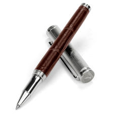 Sterling Silver & Leather Rollerball Pen in Deep Shine Amazon Brown Croc