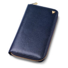 Zipped Travel Wallet with Passport Cover in Midnight Blue Lizard & Cream Suede