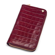 Zipped Travel Wallet with Passport Cover in Deep Shine Bordeaux Croc