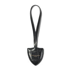 Insignia Leather Charm Key Ring in Deep Shine Black Soft Croc