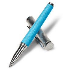 Sterling Silver & Leather Rollerball Pen in Bright Blue Saffiano