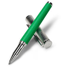 Sterling Silver & Leather Rollerball Pen in Bright Green Saffiano