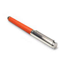 Sterling Silver & Leather Rollerball Pen in Bright Orange Saffiano