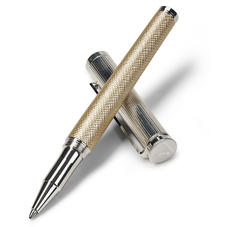 Sterling Silver & Leather Rollerball Pen in Gold Saffiano