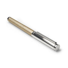 Sterling Silver & Leather Rollerball Pen in Gold Saffiano