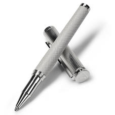 Sterling Silver & Leather Rollerball Pen in Light Grey Saffiano