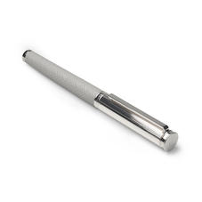 Sterling Silver & Leather Rollerball Pen in Light Grey Saffiano