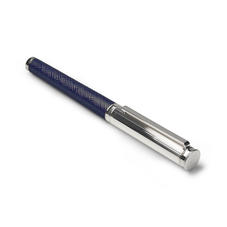 Sterling Silver & Leather Rollerball Pen in Navy Saffiano