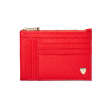 Double Sided Zipped Card & Coin Holder in Scarlet Saffiano