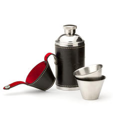 Hunter 6oz Leather Hip Flask in Smooth Black & Red Suede