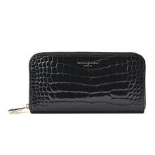 Continental Clutch Zip Wallet in Black Patent Croc