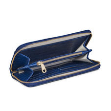 Continental Clutch Zip Wallet in Deep Shine Blue Small Croc