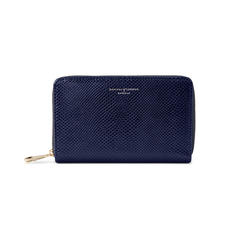 Midi Continental Clutch Zip Wallet in Midnight Blue Lizard