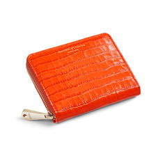 Slim Mini Continental Purse in Deep Shine Orange Small Croc