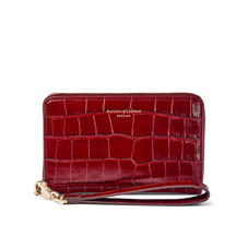 Midi Continental Wallet with Wrist Strap in Deep Shine Bordeaux Croc