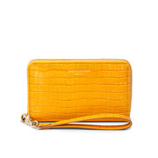 Midi Continental Wallet with Wrist Strap in Deep Shine Bright Mustard Small Croc
