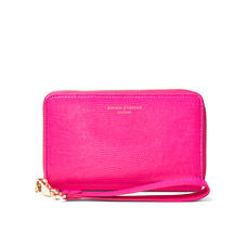 Midi Continental Wallet with Wrist Strap in Penelope Pink Silk Lizard