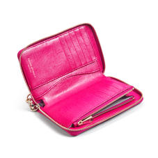 Midi Continental Wallet with Wrist Strap in Penelope Pink Silk Lizard