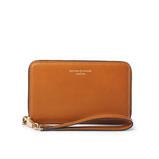Midi Continental Wallet with Wrist Strap in Smooth Tan & Dark Brown