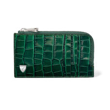Zipped Card Wallet in Deep Shine British Racing Green Small Croc