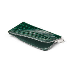 Zipped Card Wallet in Deep Shine British Racing Green Small Croc