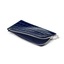 Zipped Card Wallet in Deep Shine Navy Small Croc