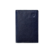 Double Fold Credit Card Holder in Midnight Blue Lizard