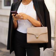 Mayfair Bag in Soft Taupe Patent Croc & Smooth Soft Taupe